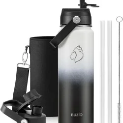 Buzio Duet Series Water Bottle with 2 Lids and Sleeve 700ML - Black White
